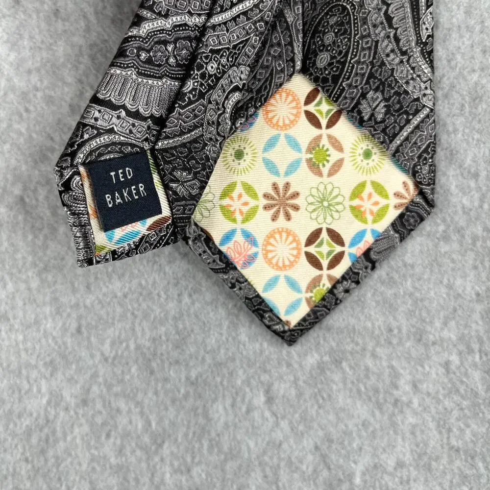 Ted Baker London Necktie Silk Gray Paisley Classic Tie